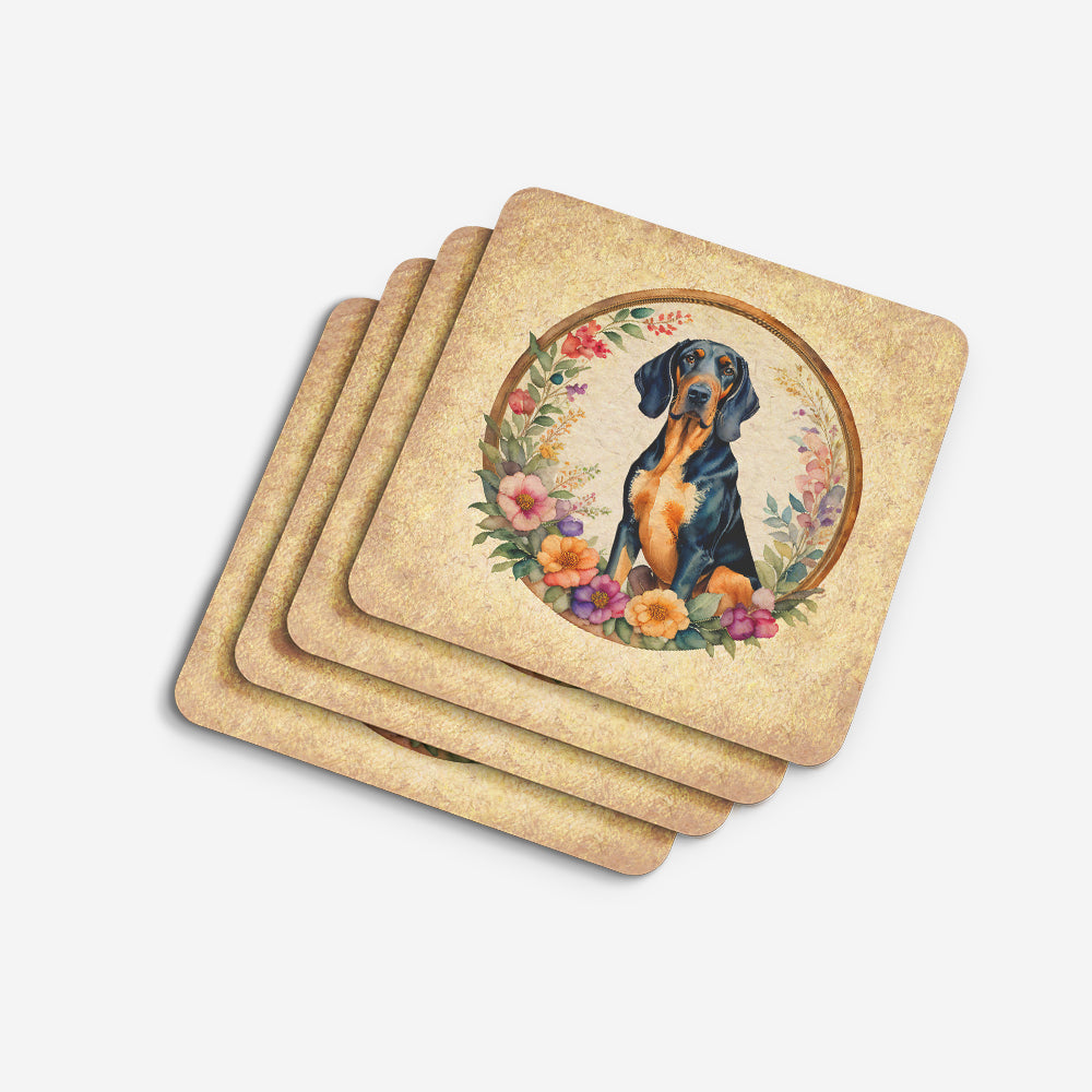 Coonhound and Flowers Foam Coasters