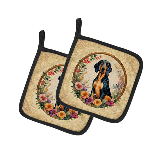 Buy this Coonhound and Flowers Pair of Pot Holders