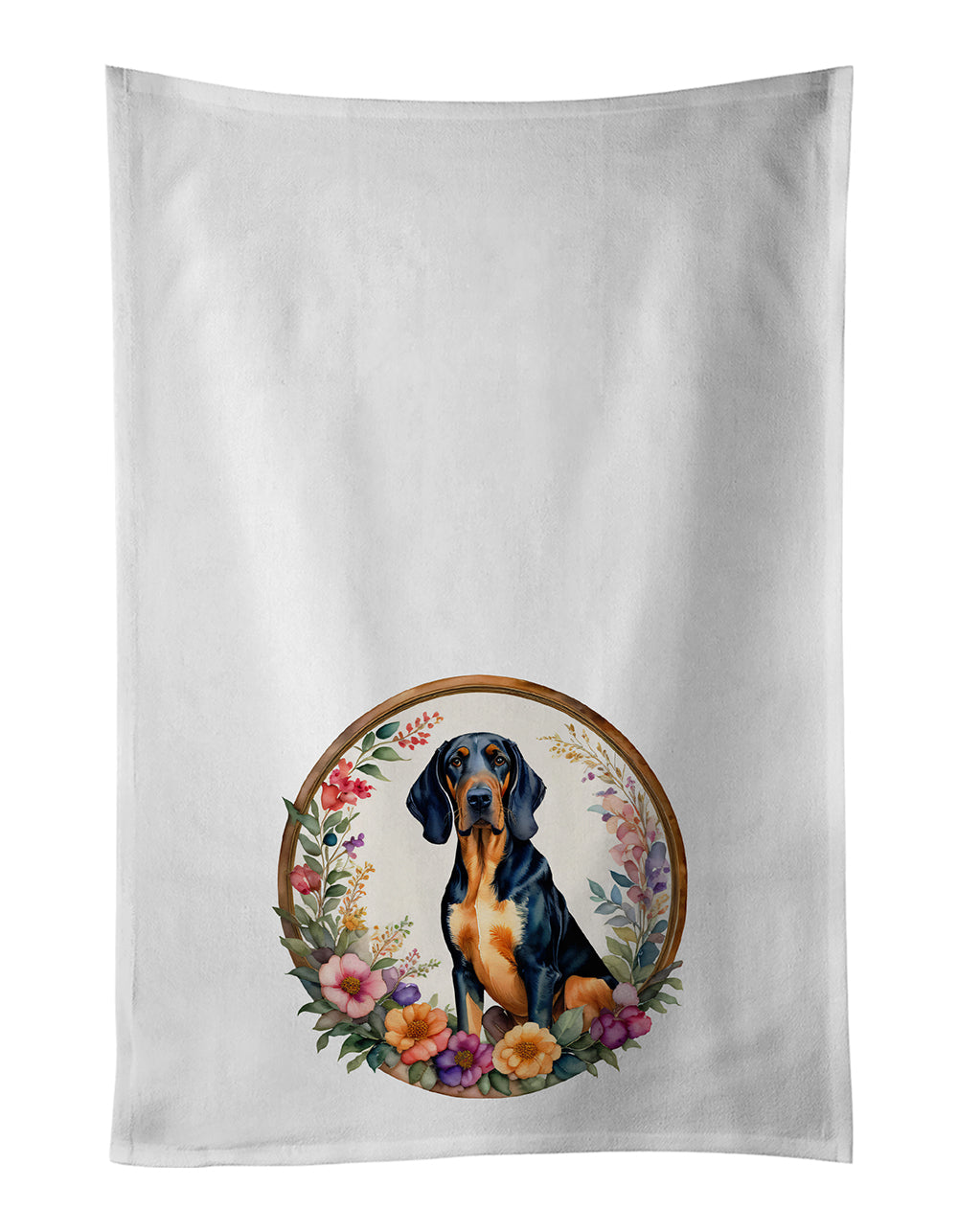 Buy this Coonhound and Flowers Kitchen Towel Set of 2