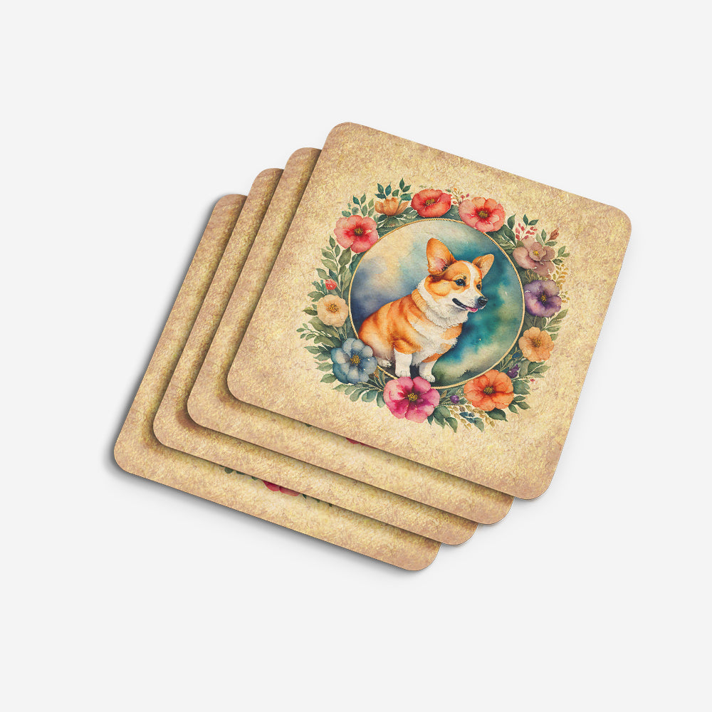 Corgi and Flowers Foam Coasters