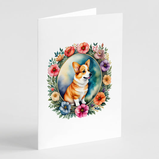 Buy this Corgi and Flowers Greeting Cards and Envelopes Pack of 8