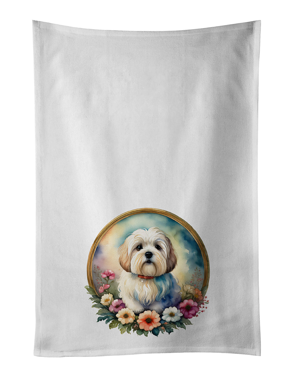 Buy this Coton De Tulear and Flowers Kitchen Towel Set of 2