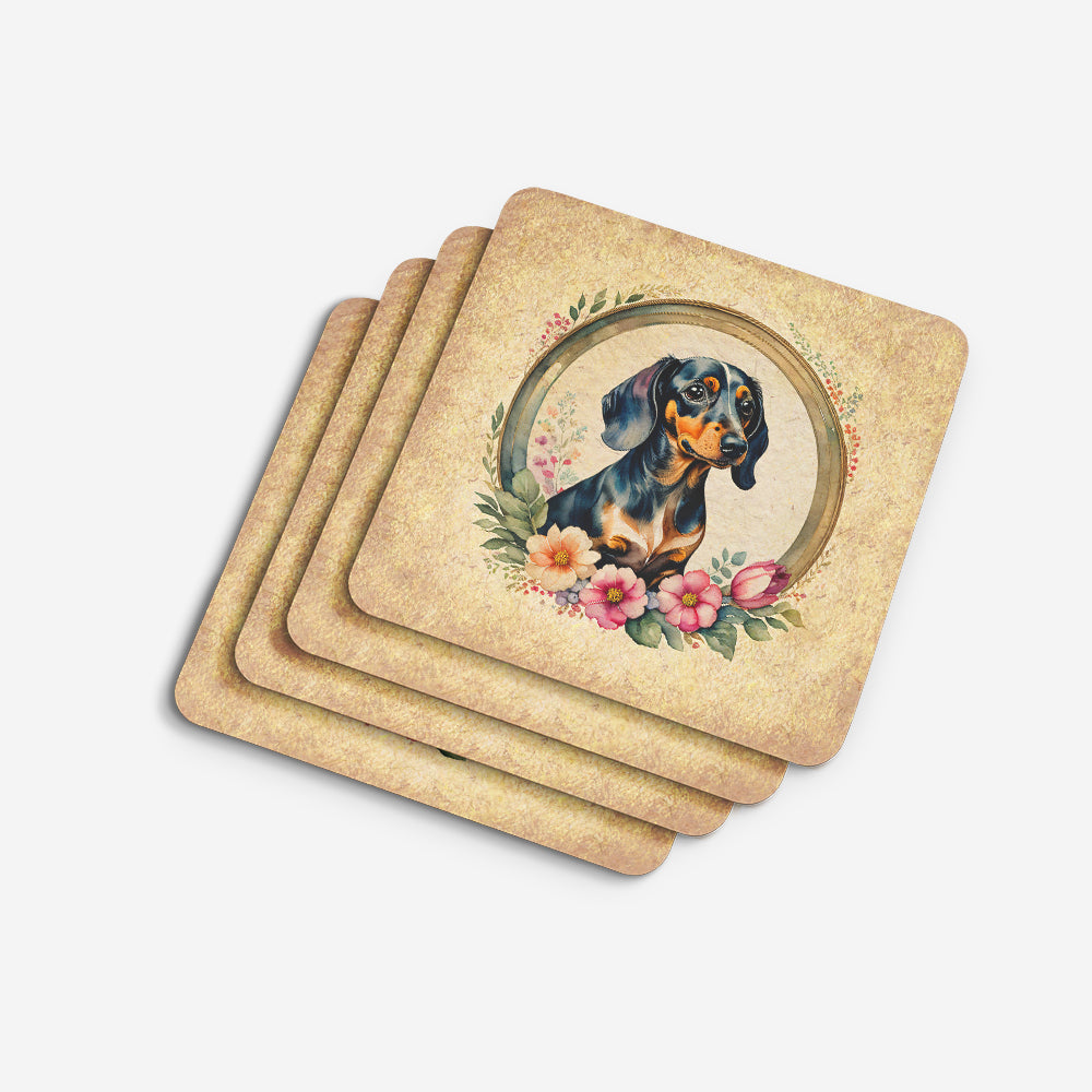 Dachshund and Flowers Foam Coasters