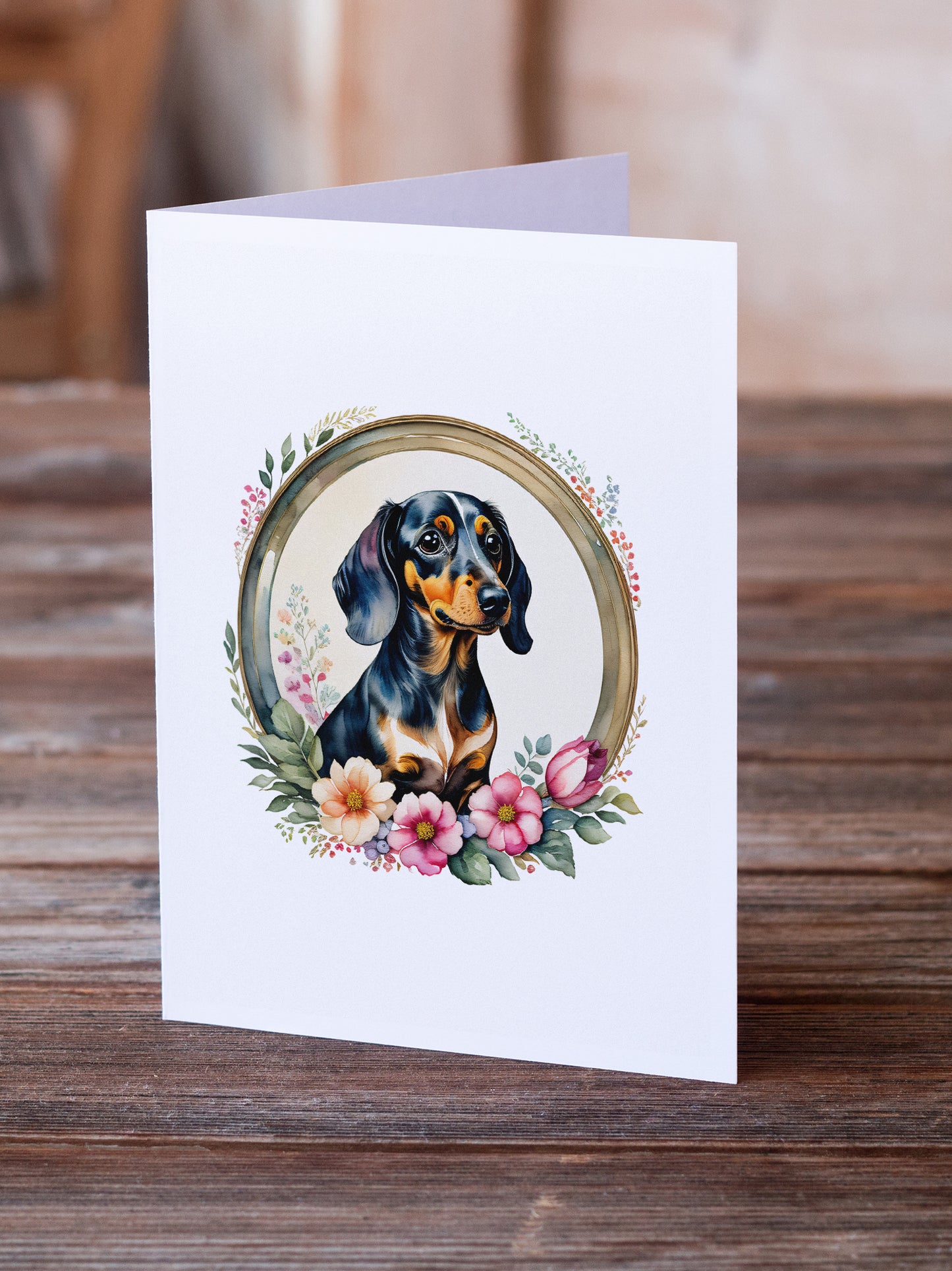 Dachshund and Flowers Greeting Cards and Envelopes Pack of 8