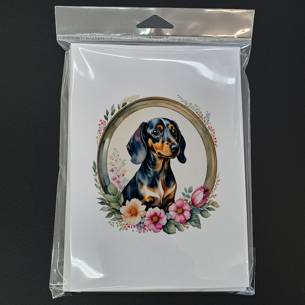 Dachshund and Flowers Greeting Cards and Envelopes Pack of 8