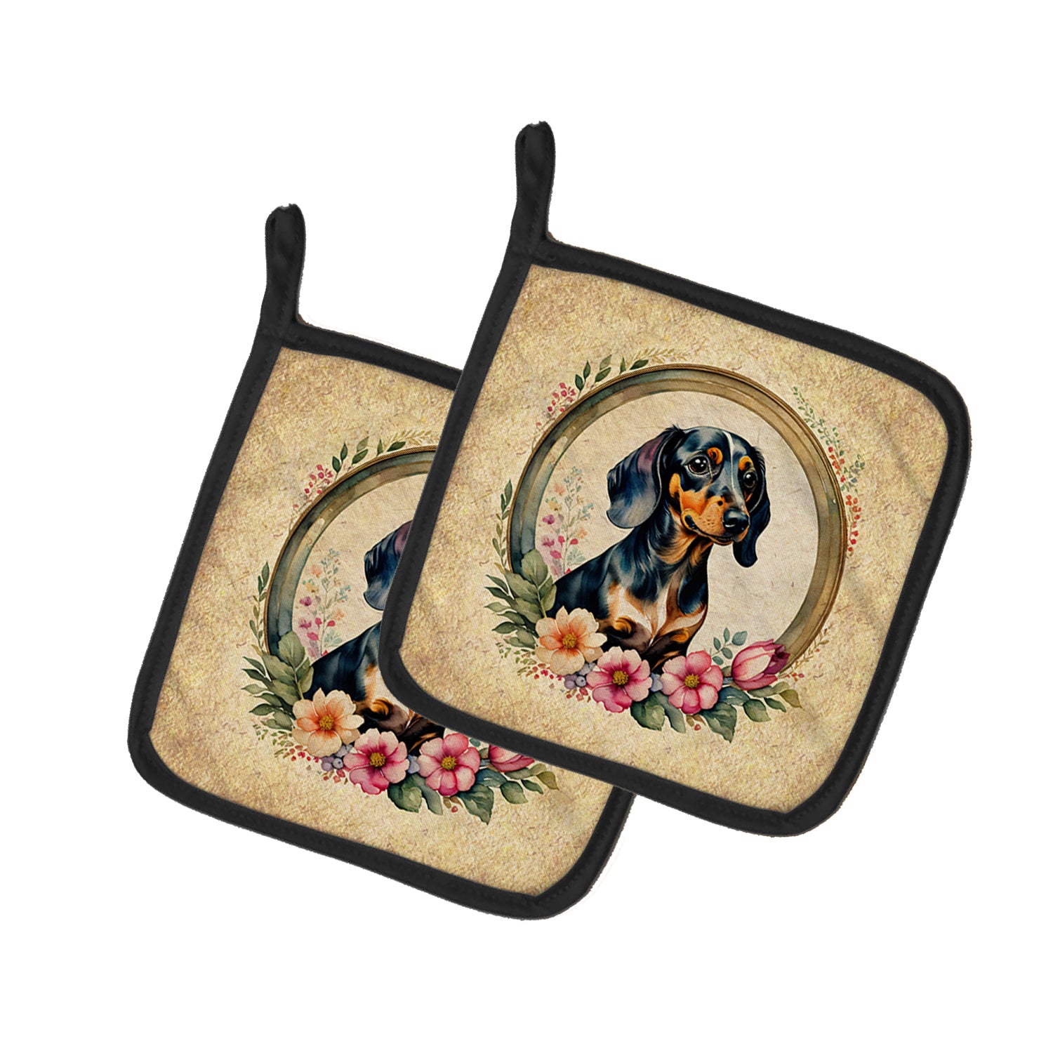 Buy this Dachshund and Flowers Pair of Pot Holders