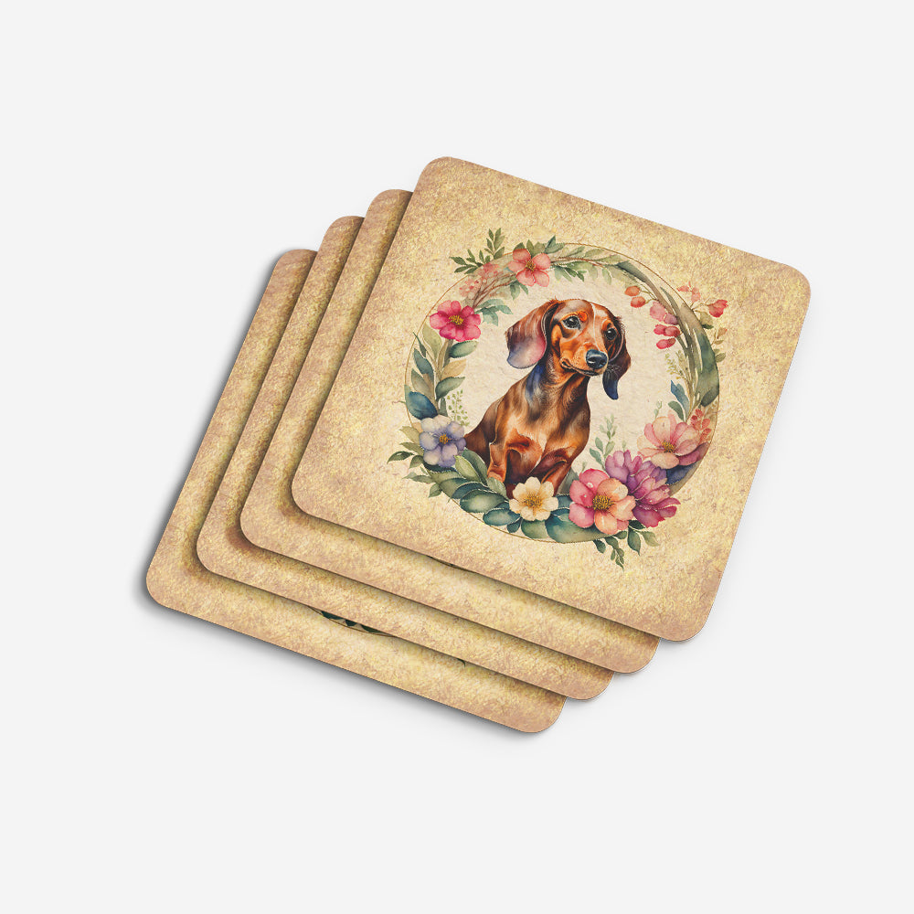 Dachshund and Flowers Foam Coasters