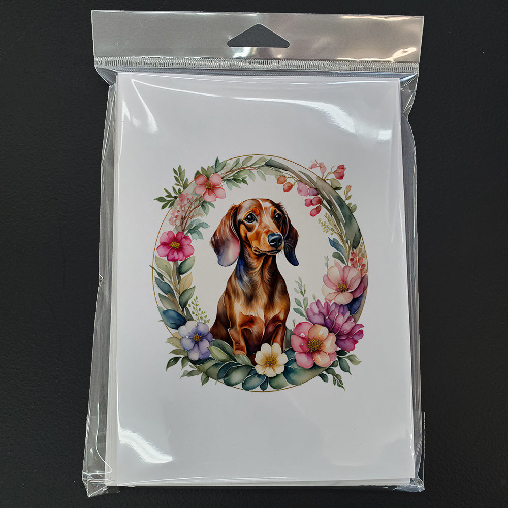 Dachshund and Flowers Greeting Cards and Envelopes Pack of 8