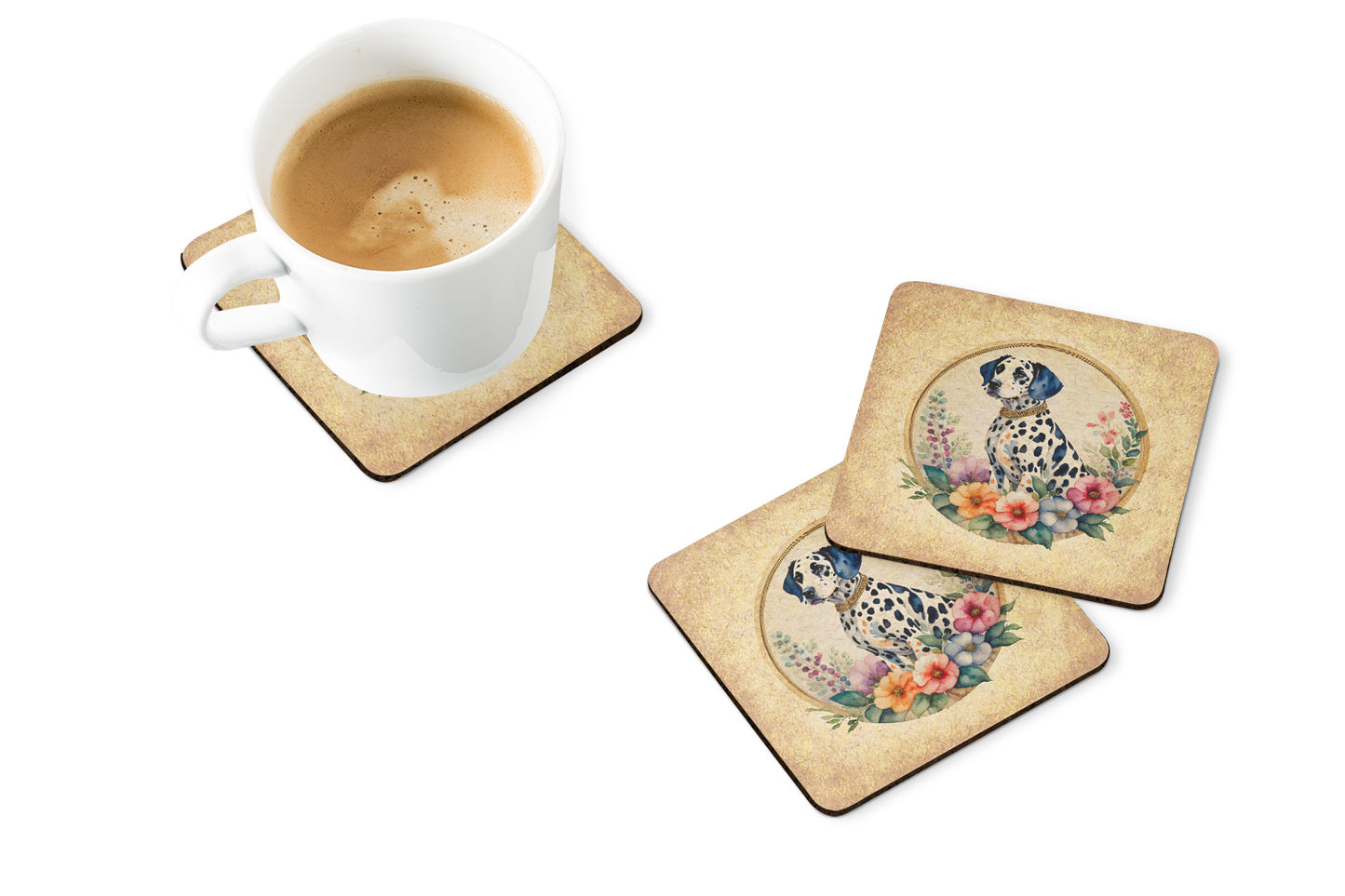 Dalmatian and Flowers Foam Coasters