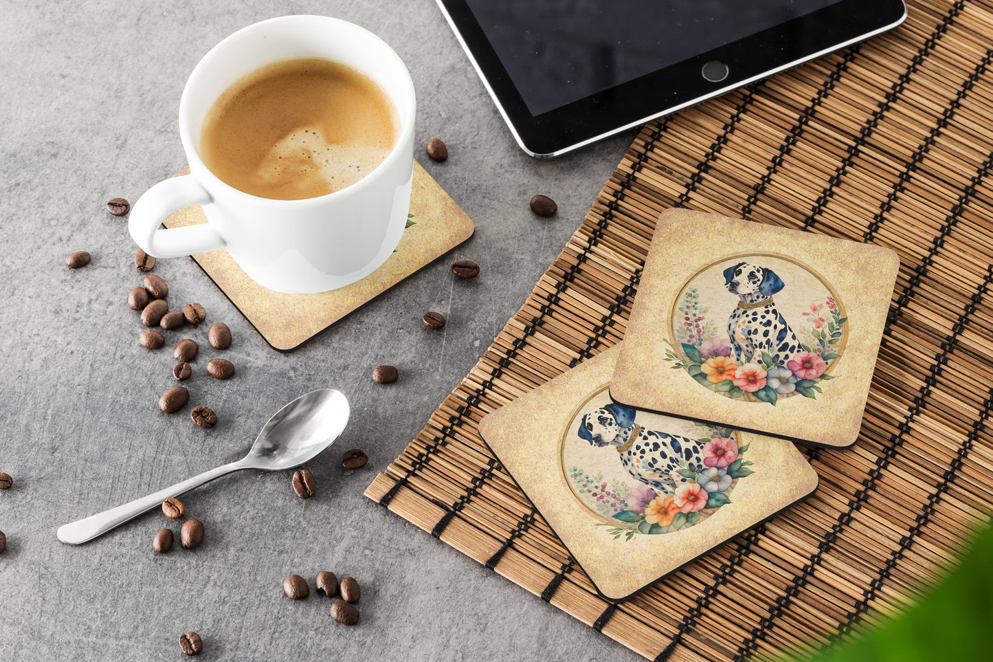 Dalmatian and Flowers Foam Coasters
