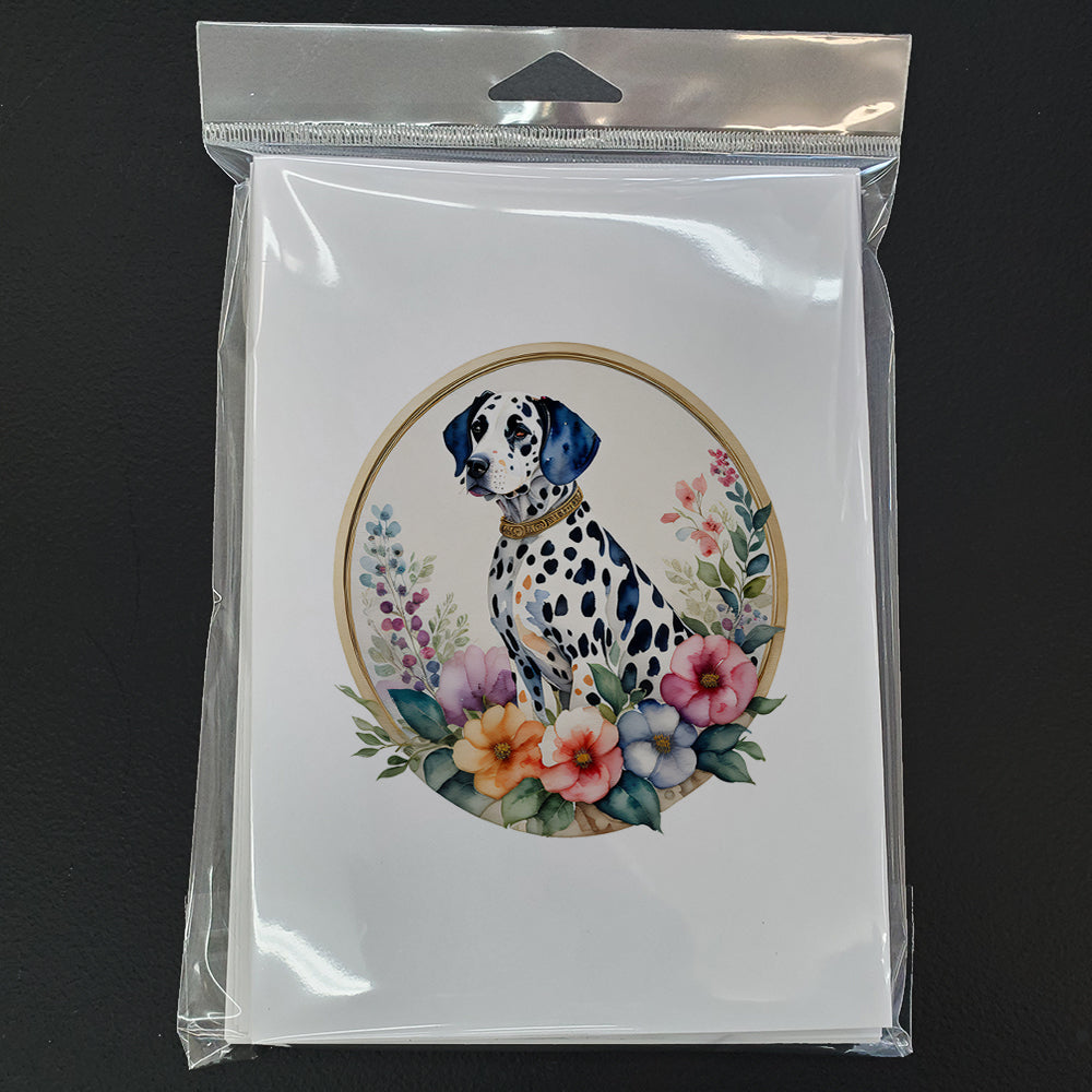 Dalmatian and Flowers Greeting Cards and Envelopes Pack of 8