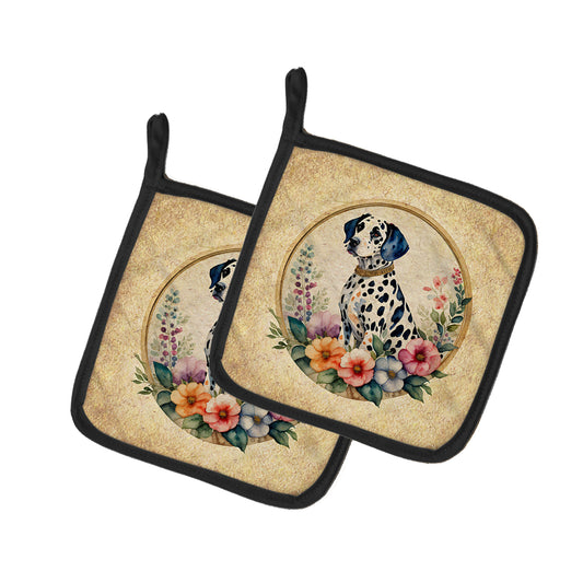 Buy this Dalmatian and Flowers Pair of Pot Holders