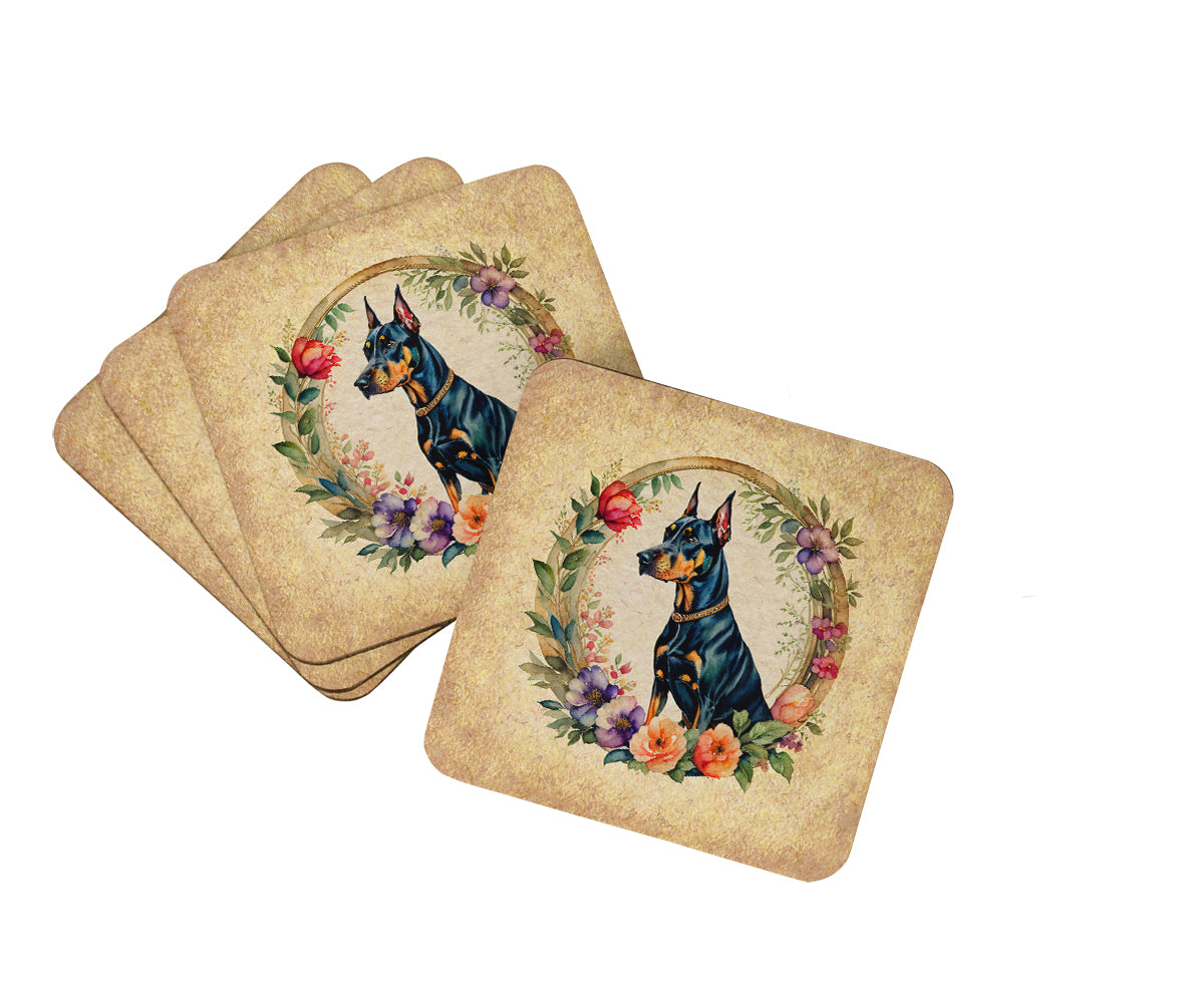 Buy this Doberman Pinscher and Flowers Foam Coasters