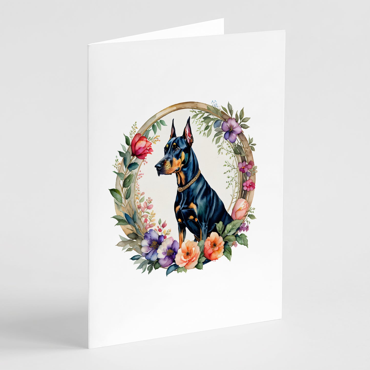 Buy this Doberman Pinscher and Flowers Greeting Cards and Envelopes Pack of 8