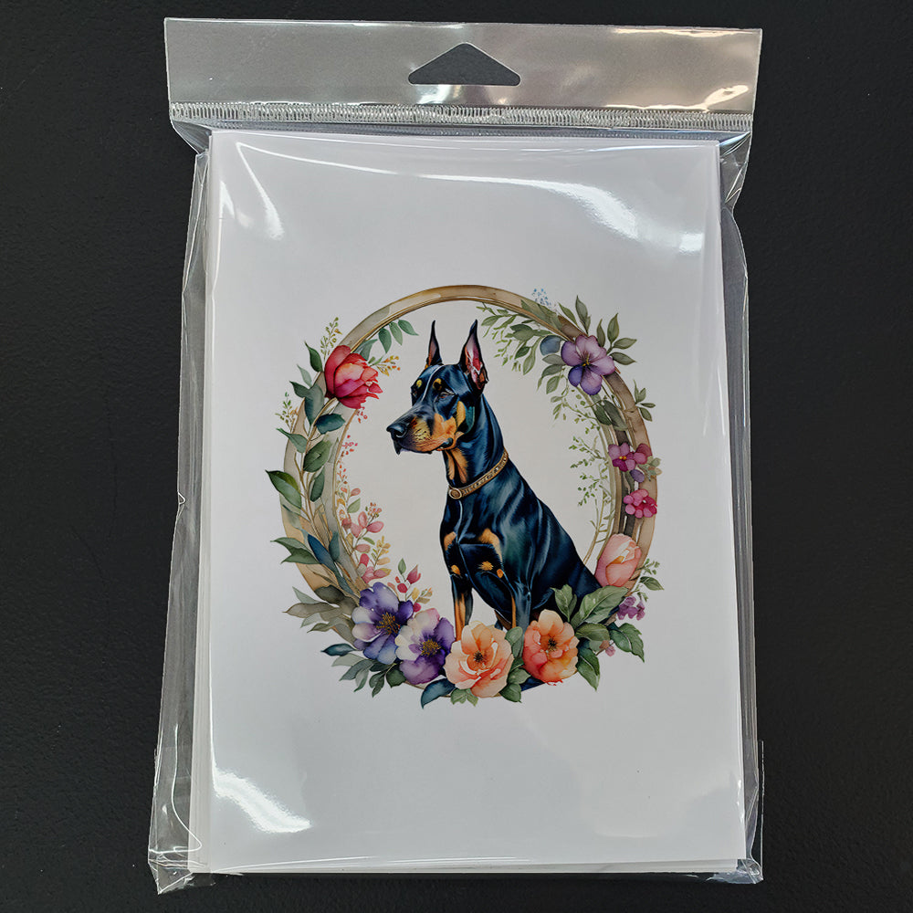 Doberman Pinscher and Flowers Greeting Cards and Envelopes Pack of 8