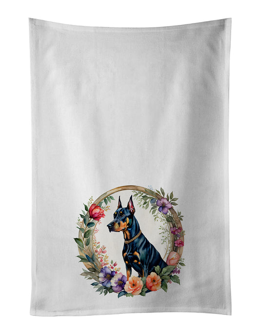 Buy this Doberman Pinscher and Flowers Kitchen Towel Set of 2