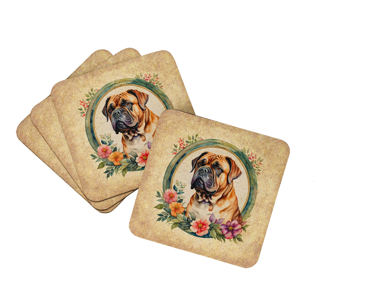 Buy this Dogue de Bordeaux and Flowers Foam Coasters