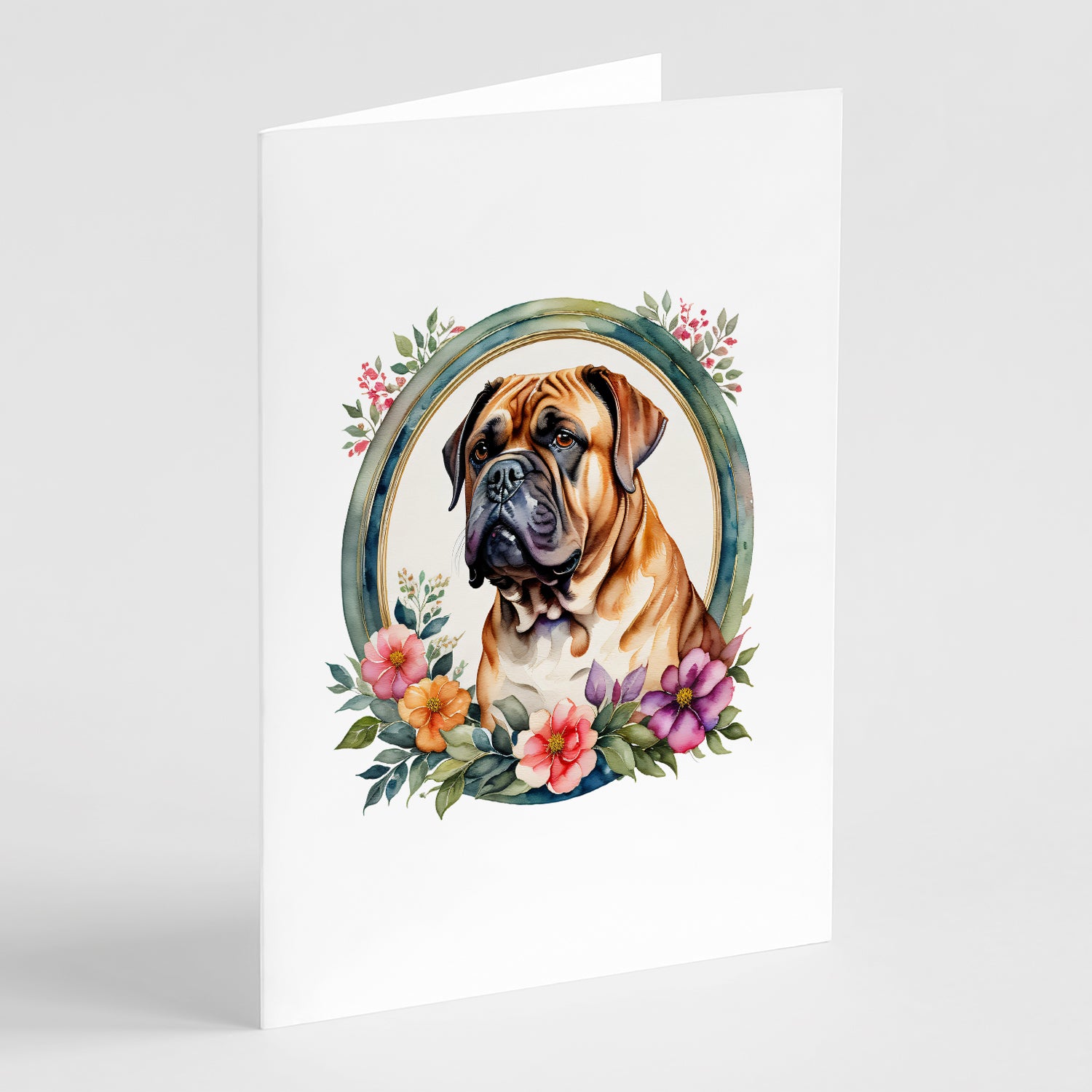 Buy this Dogue de Bordeaux and Flowers Greeting Cards and Envelopes Pack of 8