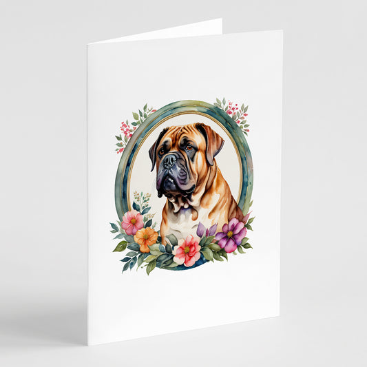 Buy this Dogue de Bordeaux and Flowers Greeting Cards and Envelopes Pack of 8