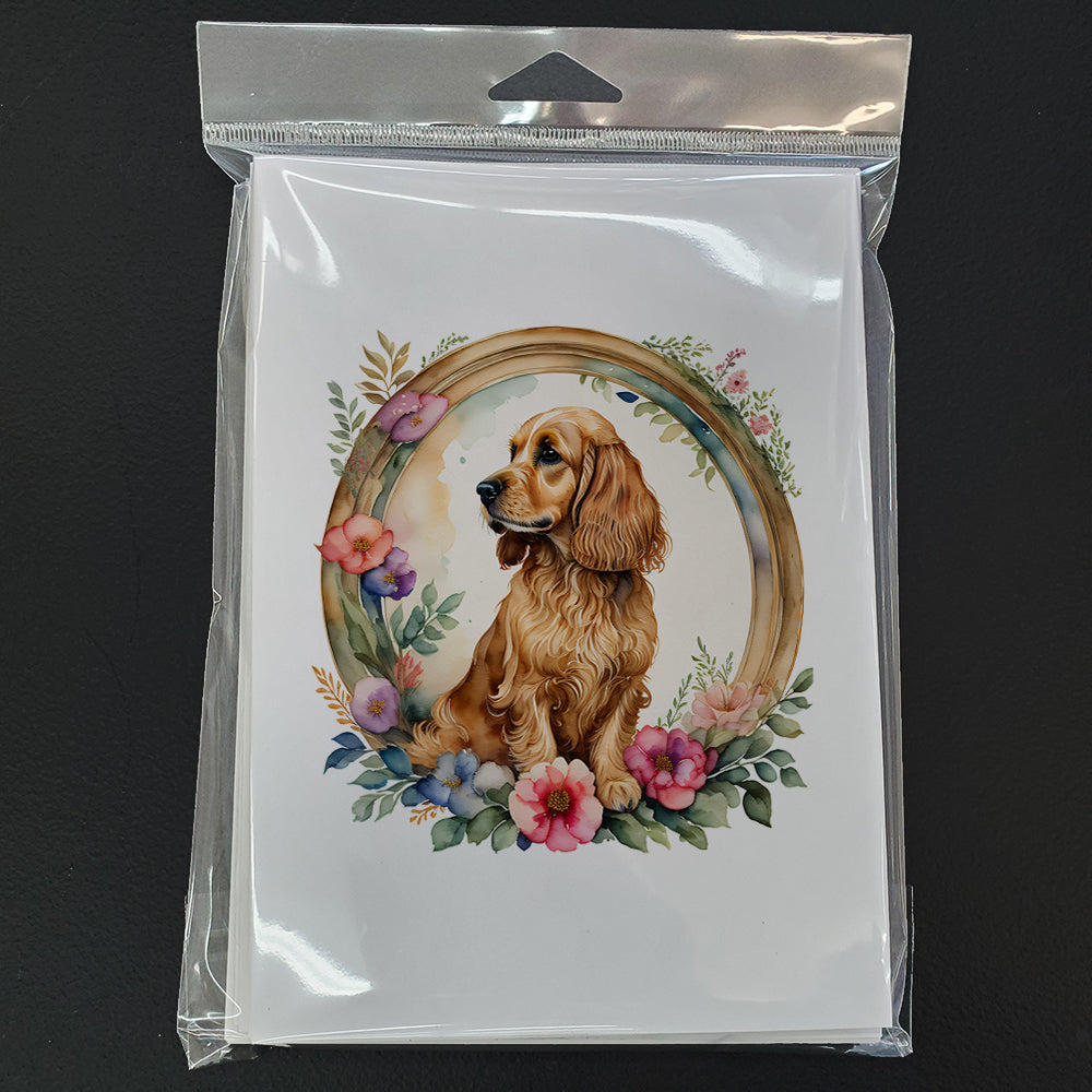 English Cocker Spaniel and Flowers Greeting Cards and Envelopes Pack of 8