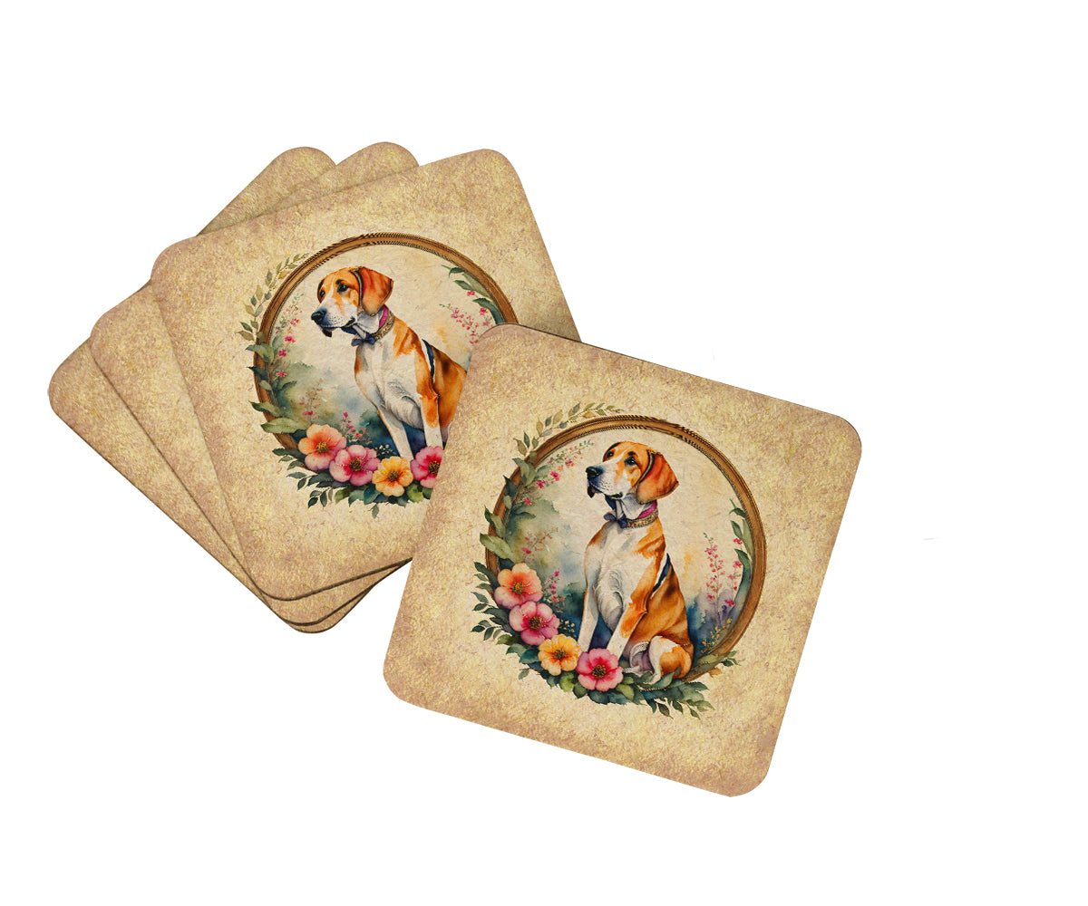 Buy this English Foxhound and Flowers Foam Coasters