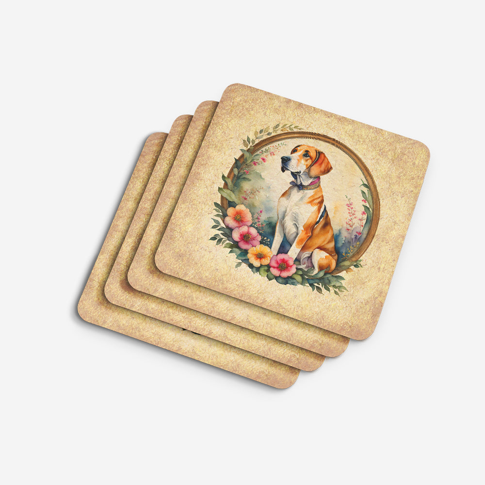 English Foxhound and Flowers Foam Coasters