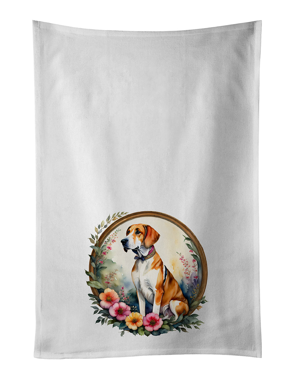 Buy this English Foxhound and Flowers Kitchen Towel Set of 2