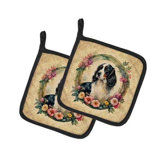 Buy this English Springer Spaniel and Flowers Pair of Pot Holders