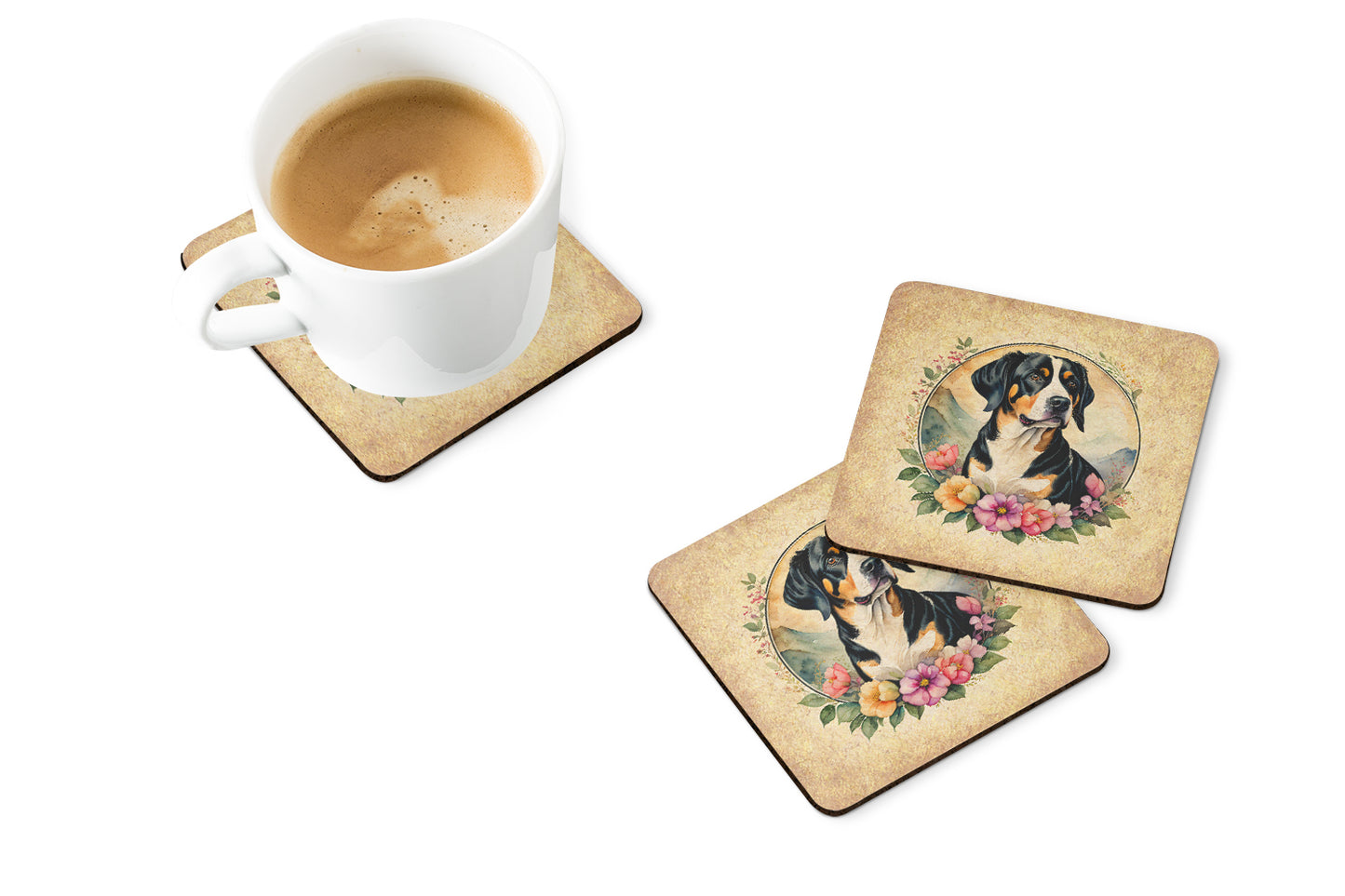 Entlebucher Mountain Dog and Flowers Foam Coasters