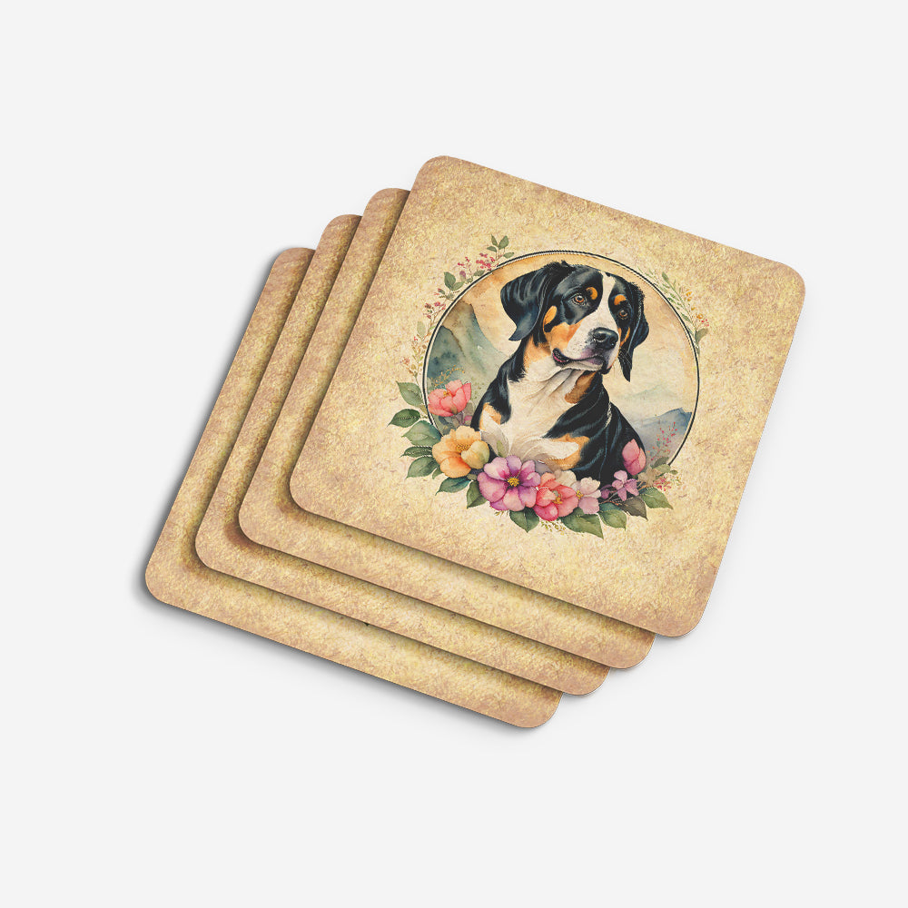 Entlebucher Mountain Dog and Flowers Foam Coasters