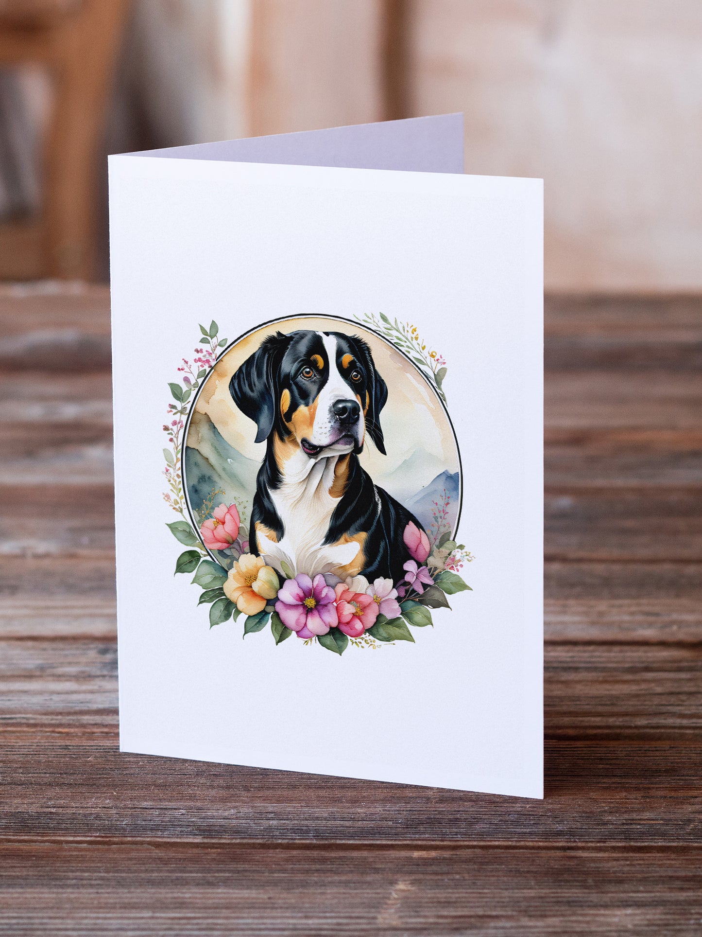Entlebucher Mountain Dog and Flowers Greeting Cards and Envelopes Pack of 8