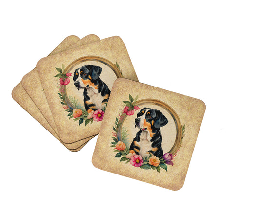 Buy this Entlebucher Mountain Dog and Flowers Foam Coasters