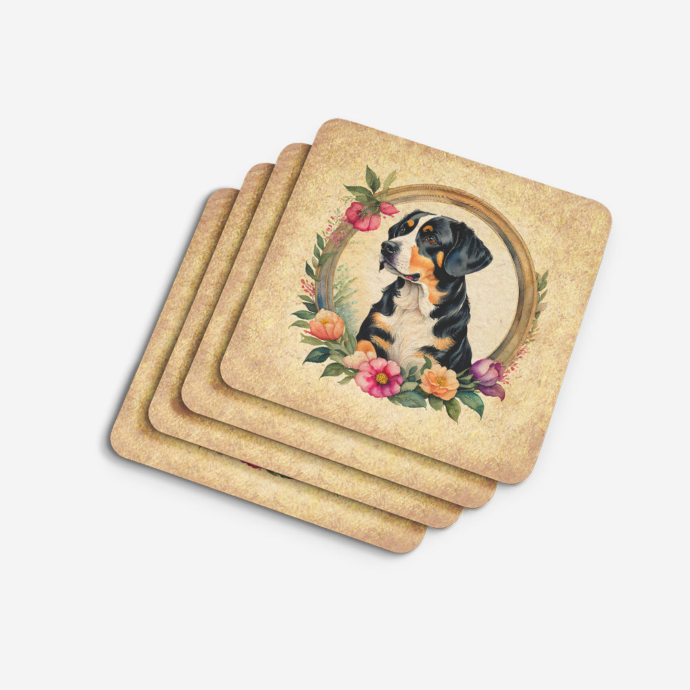 Entlebucher Mountain Dog and Flowers Foam Coasters