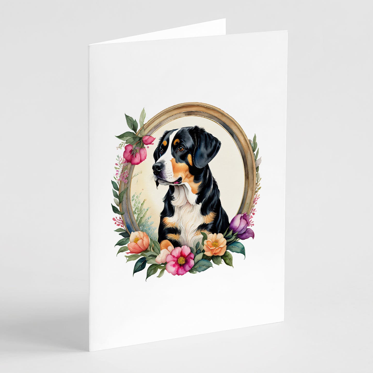 Buy this Entlebucher Mountain Dog and Flowers Greeting Cards and Envelopes Pack of 8