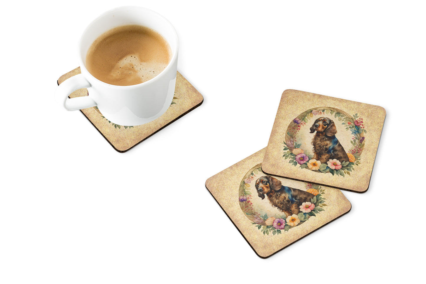 Field Spaniel and Flowers Foam Coasters