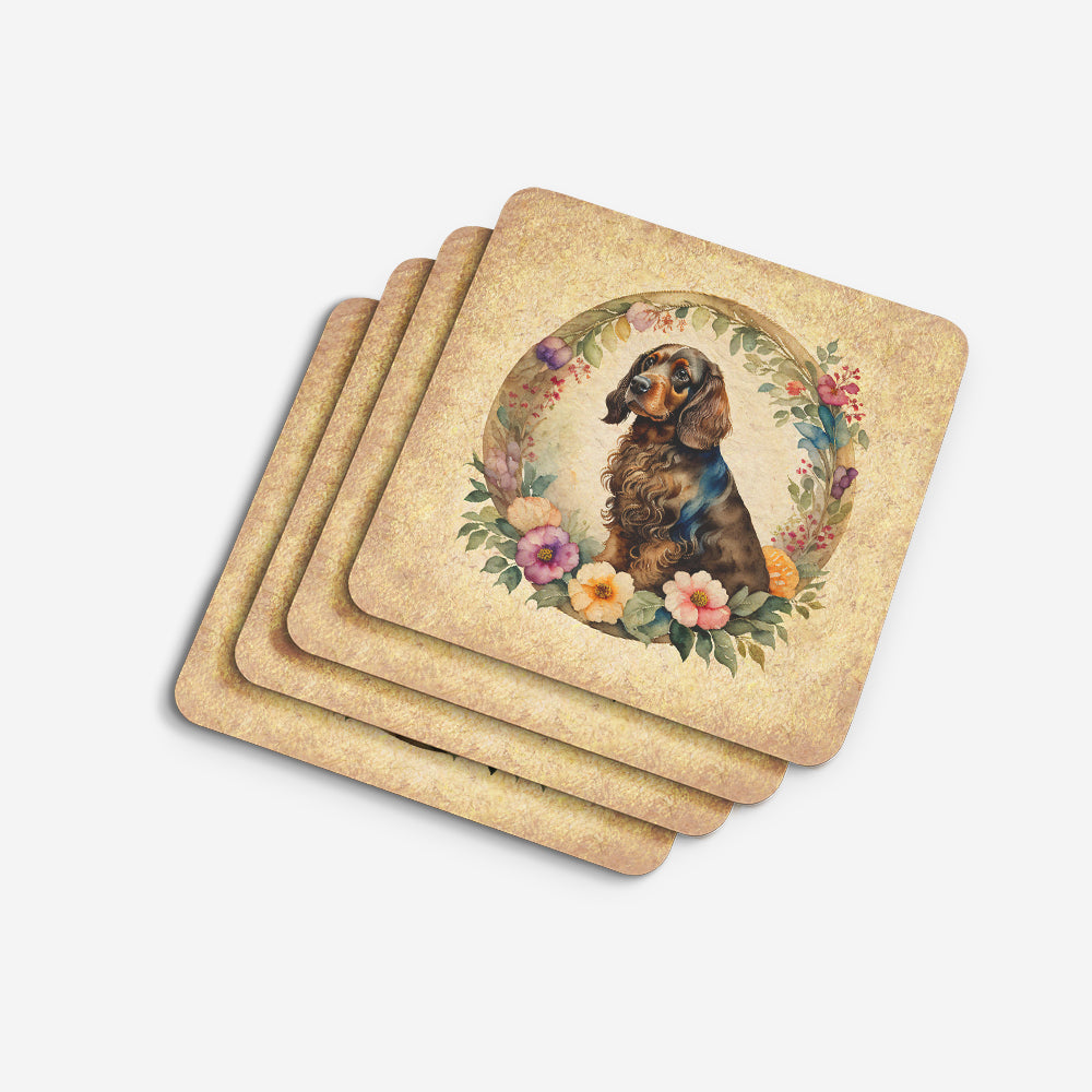 Field Spaniel and Flowers Foam Coasters