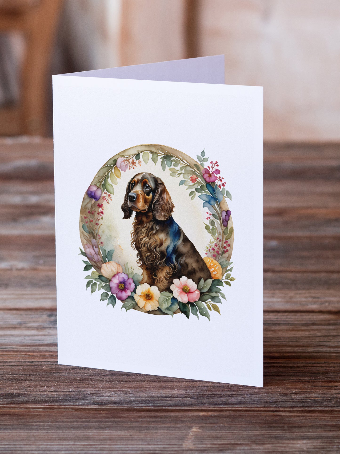 Field Spaniel and Flowers Greeting Cards and Envelopes Pack of 8