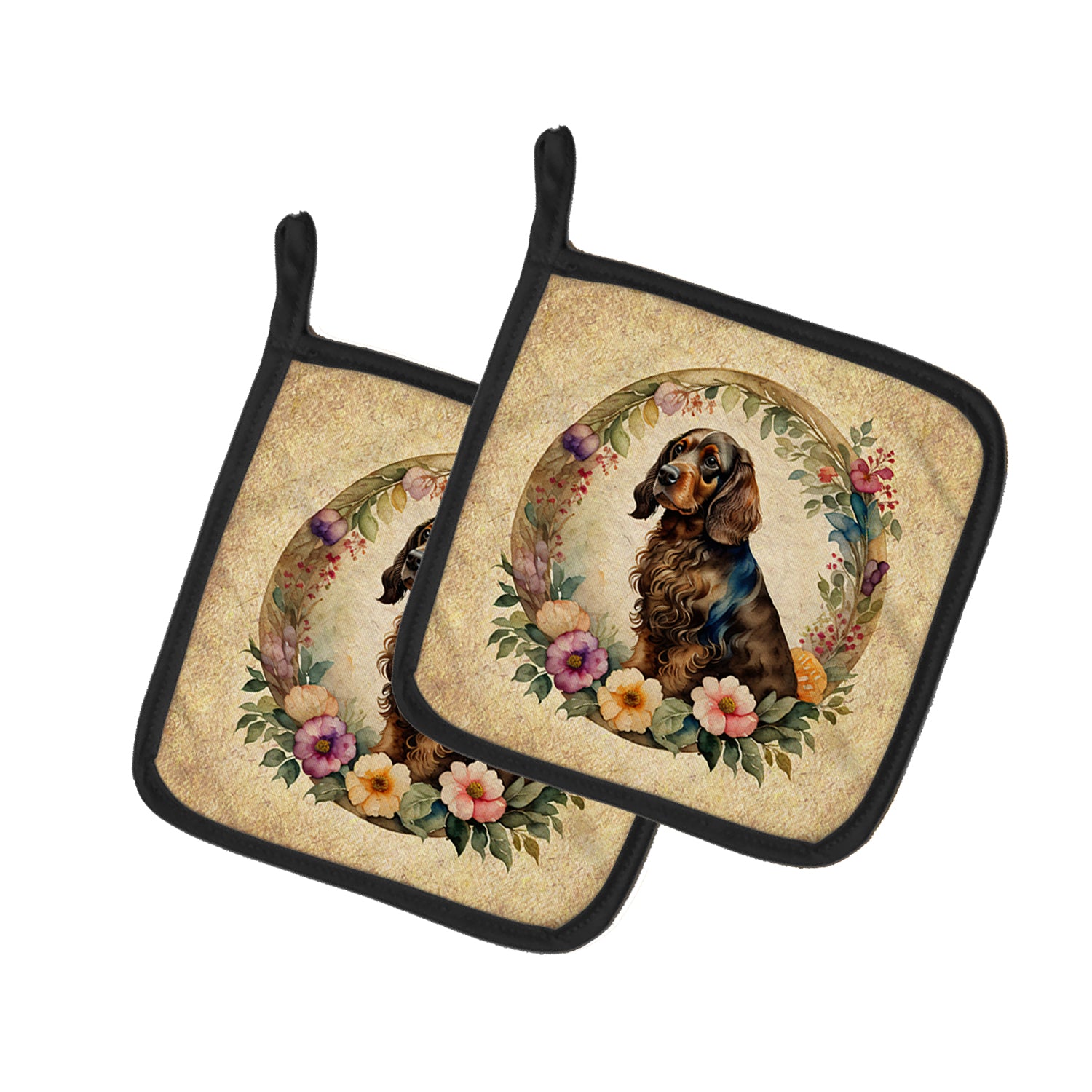 Buy this Field Spaniel and Flowers Pair of Pot Holders
