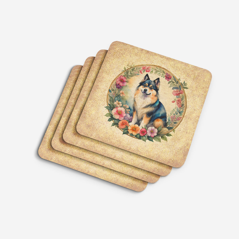 Finnish Lapphund and Flowers Foam Coasters