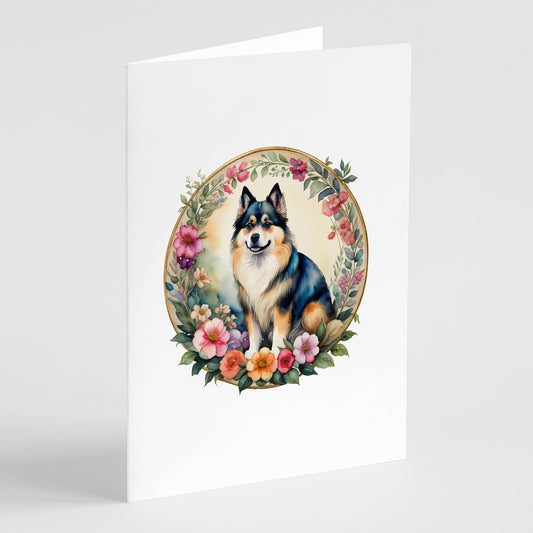 Buy this Finnish Lapphund and Flowers Greeting Cards and Envelopes Pack of 8