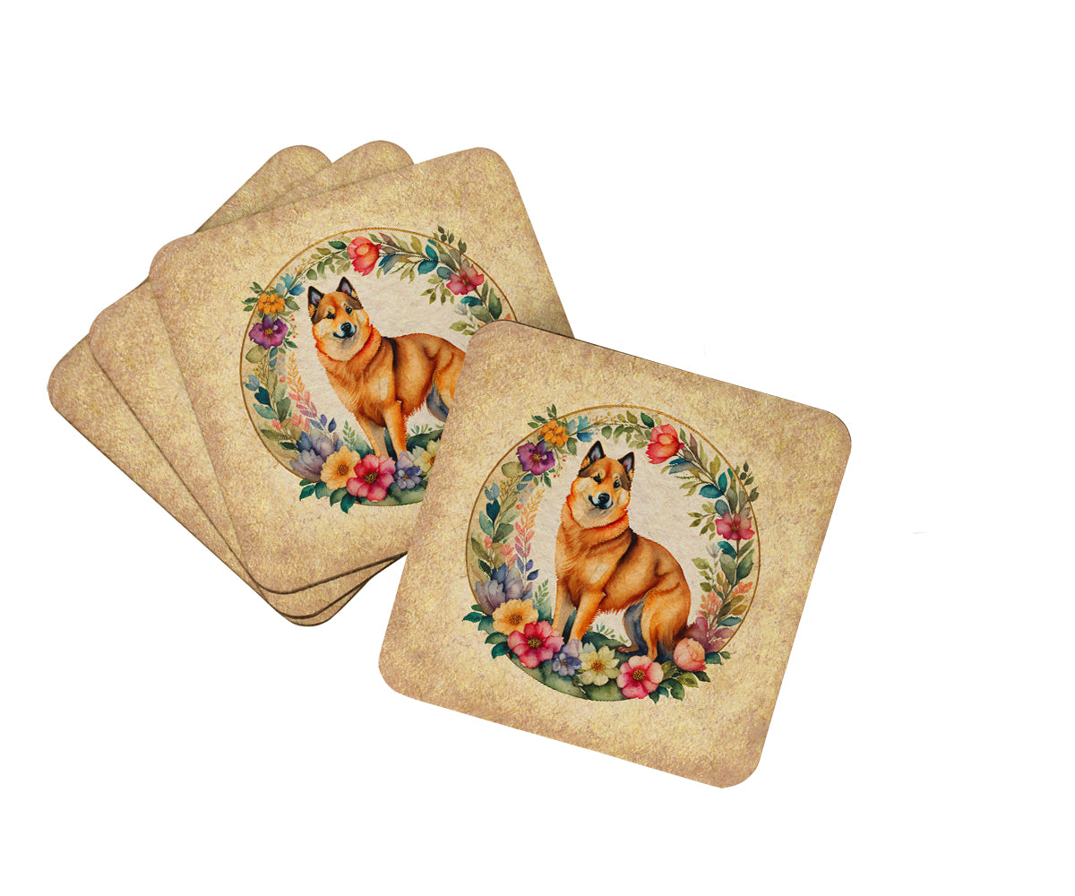 Buy this Finnish Spitz and Flowers Foam Coasters