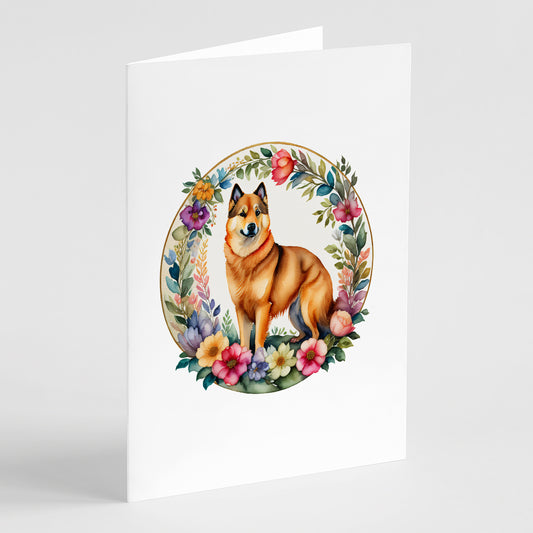 Buy this Finnish Spitz and Flowers Greeting Cards and Envelopes Pack of 8