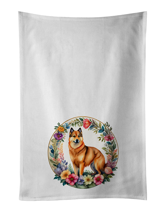 Buy this Finnish Spitz and Flowers Kitchen Towel Set of 2