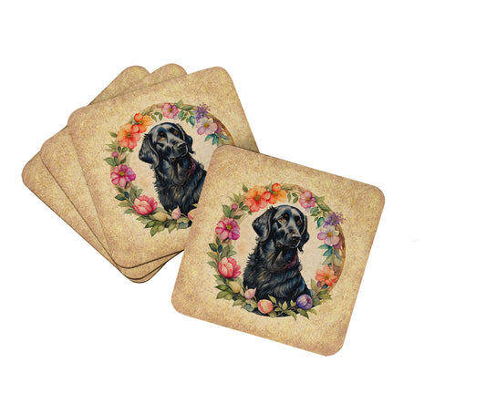 Buy this Flat-Coated Retriever and Flowers Foam Coasters