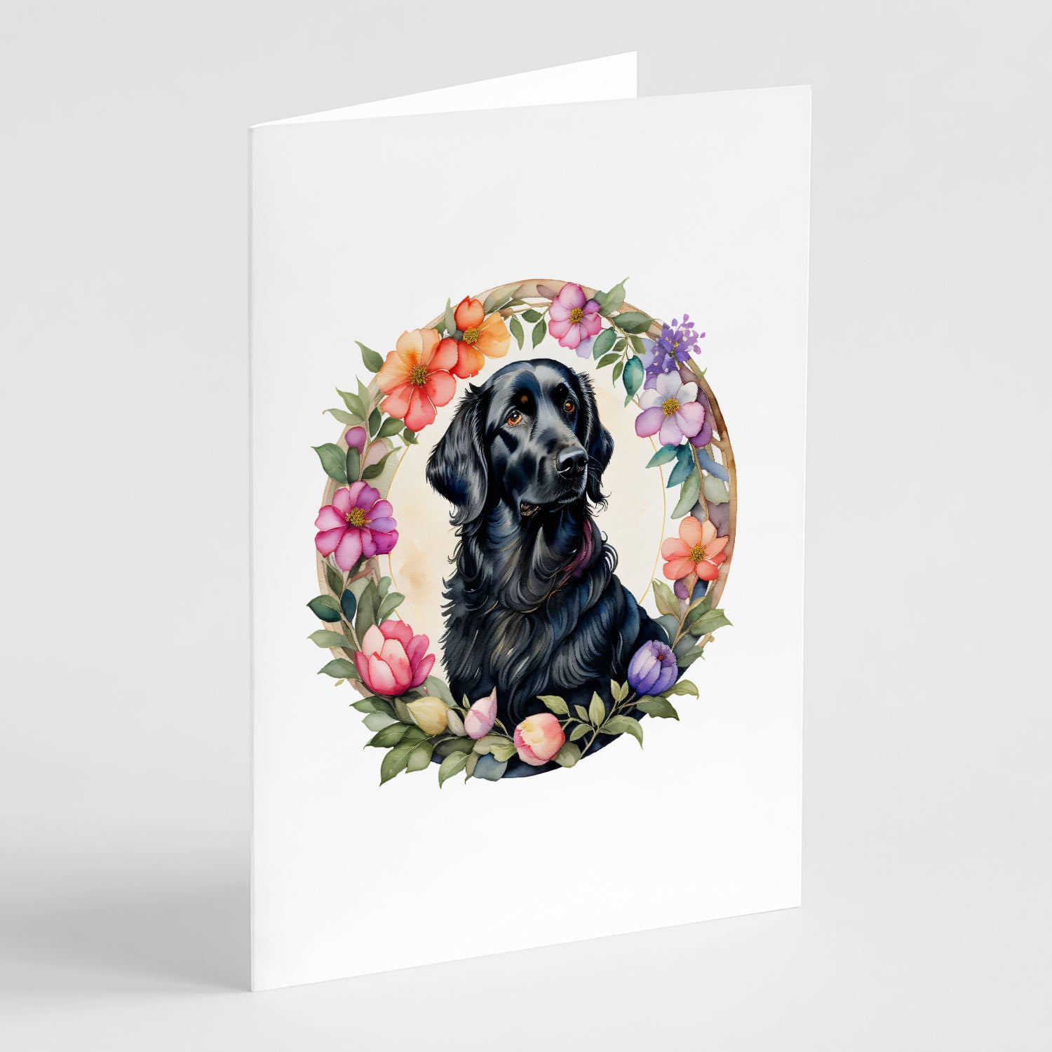 Buy this Flat-Coated Retriever and Flowers Greeting Cards and Envelopes Pack of 8