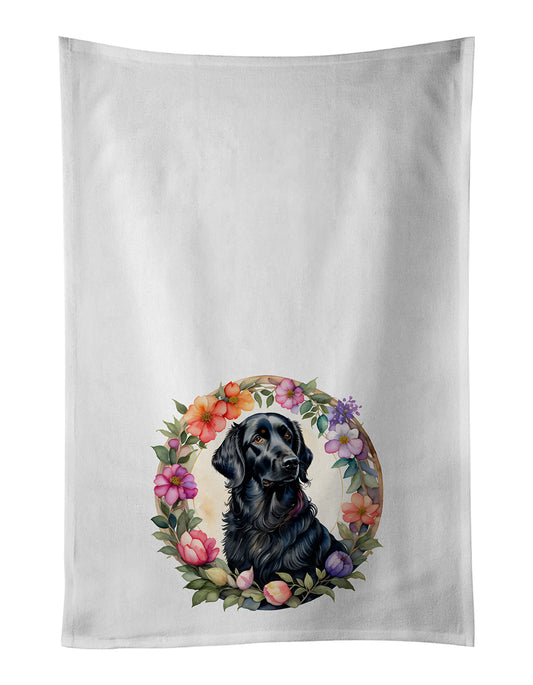 Buy this Flat-Coated Retriever and Flowers Kitchen Towel Set of 2