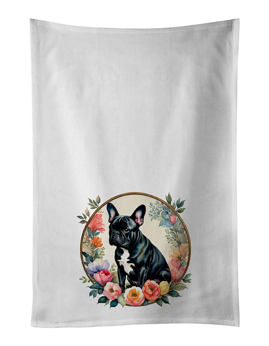 Buy this Black French Bulldog and Flowers Kitchen Towel Set of 2