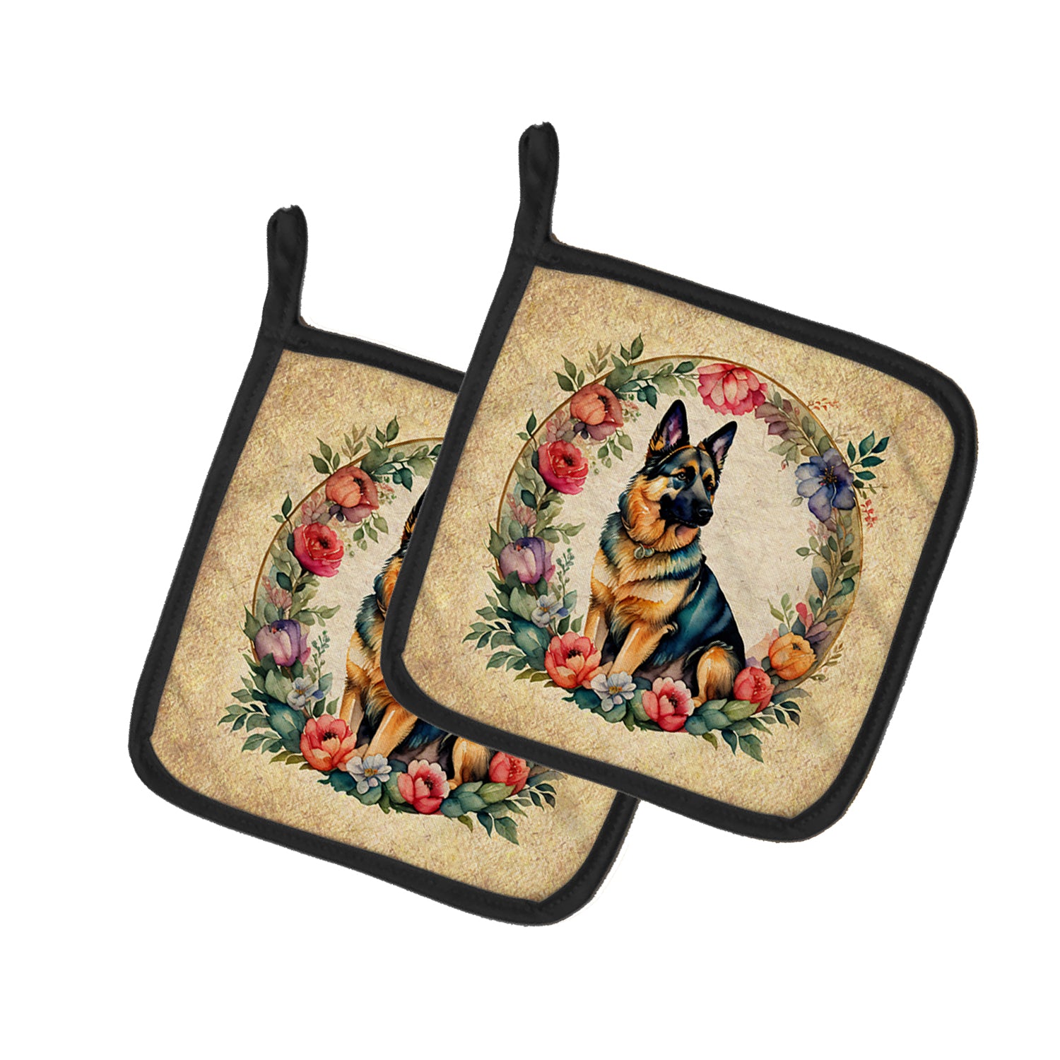 Buy this German Shepherd and Flowers Pair of Pot Holders