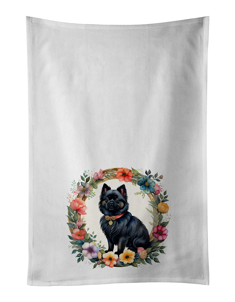 Buy this German Spitz and Flowers Kitchen Towel Set of 2