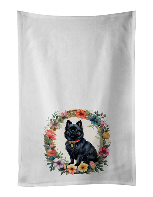 Buy this German Spitz and Flowers Kitchen Towel Set of 2